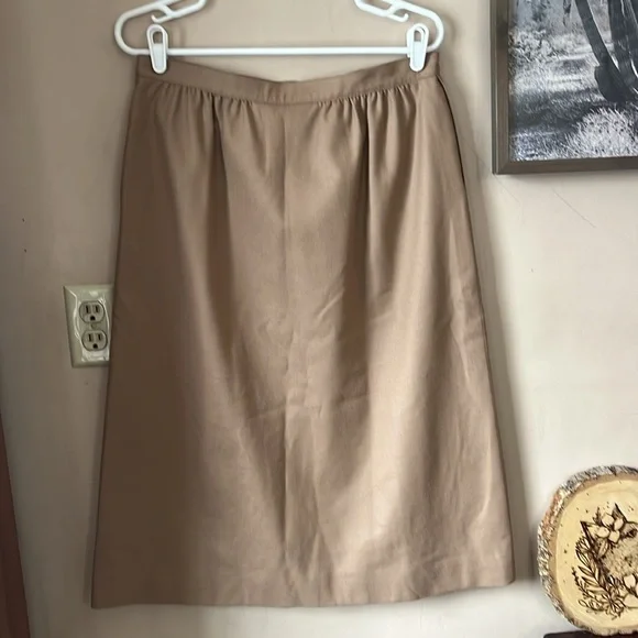 Vintage Pendleton Tan Virgin Wool A-Line Midi Skirt Size 16 Normcore - Picture 8 of 10